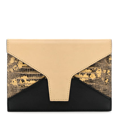 Celine Calfskin Lizard Diamond Compact Multifunction Wallet Beige Black 1 of 10