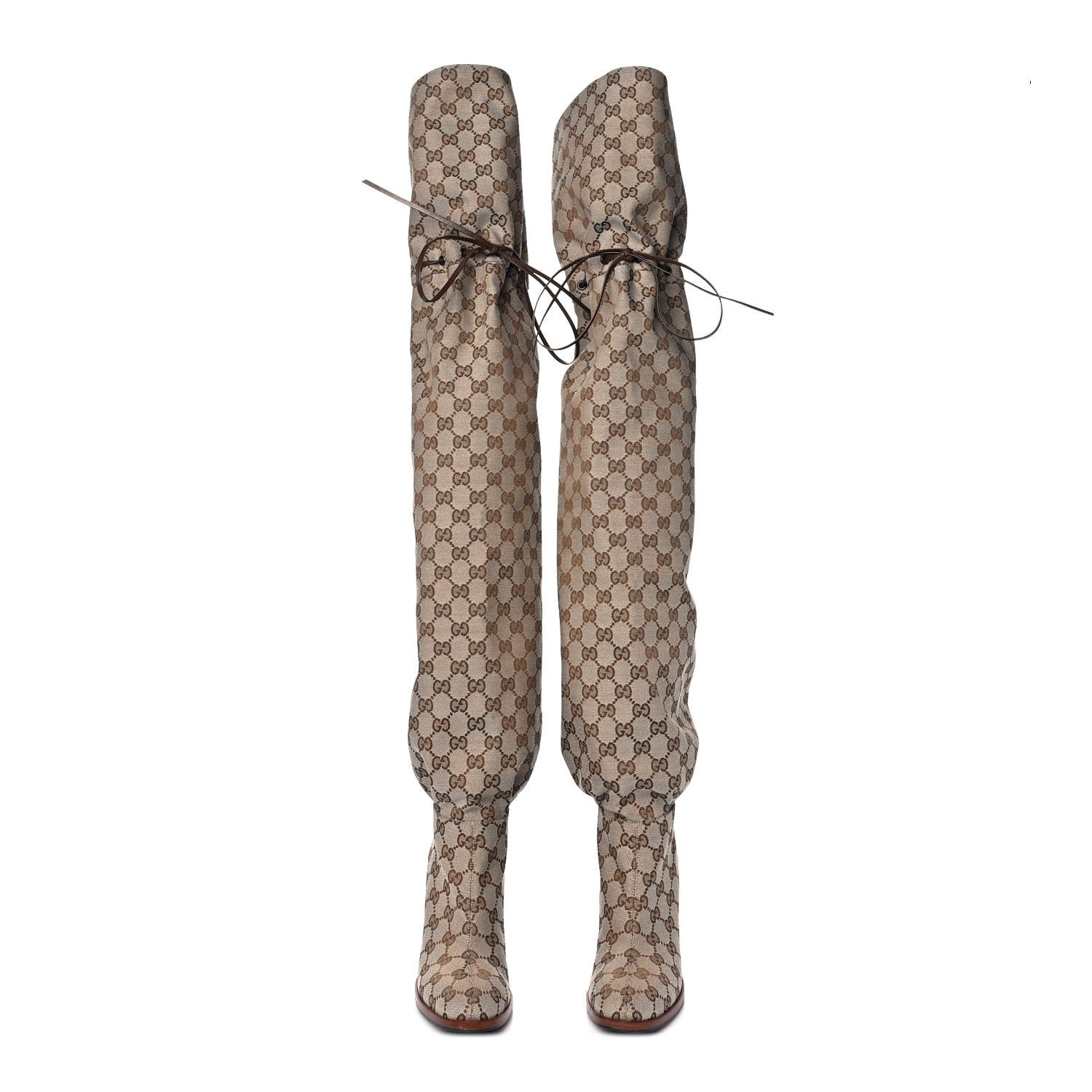 Gucci Monogram Over the Knee Boots 36 Beige Ebony 2 of 6