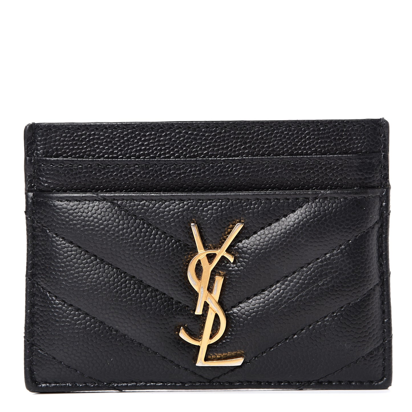 Grain De Poudre Matelasse Chevron Monogram Credit Card Case Black