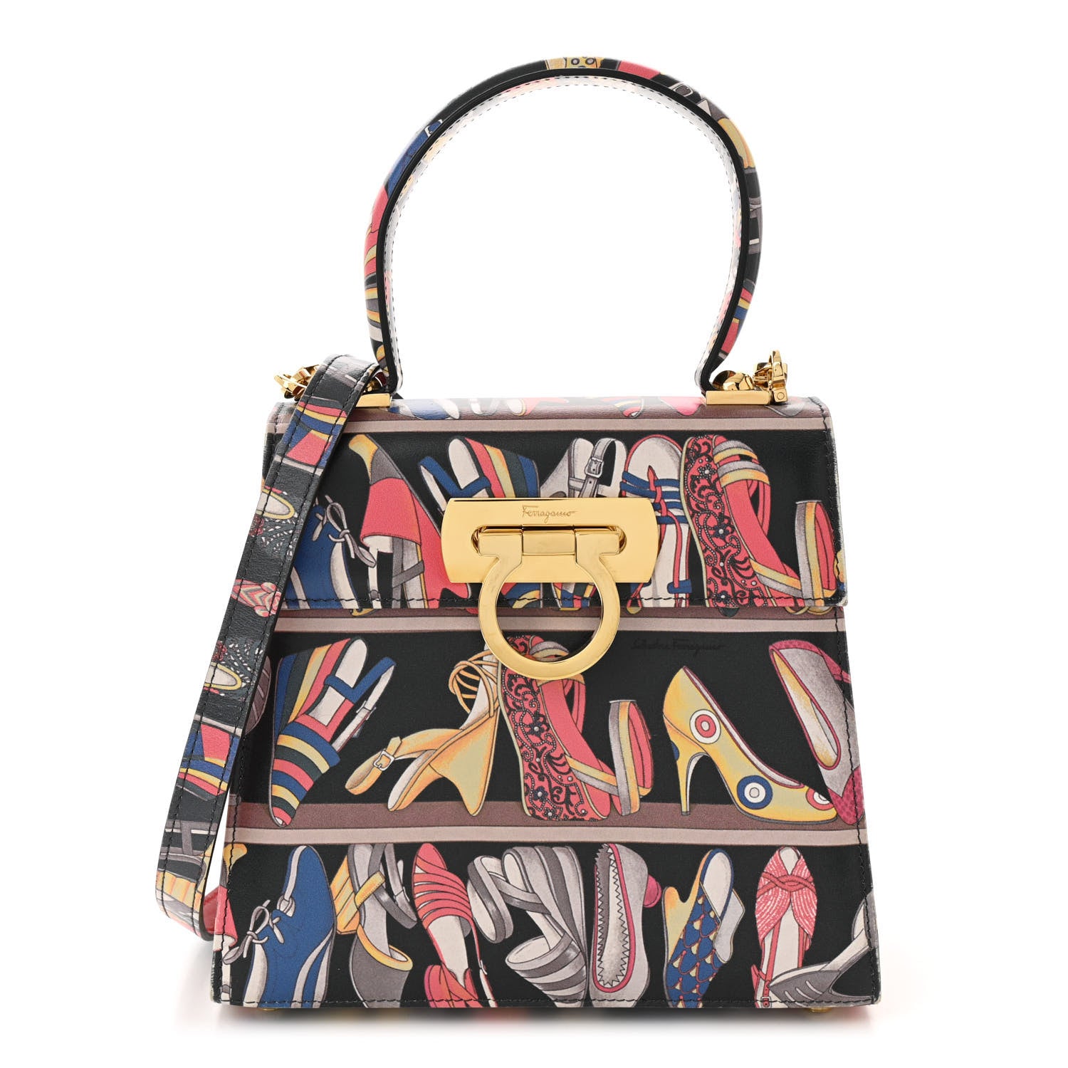 Salvatore Ferragamo Calfskin Printed Small Iconic Top Handle Bag Multicolor 1 of 10