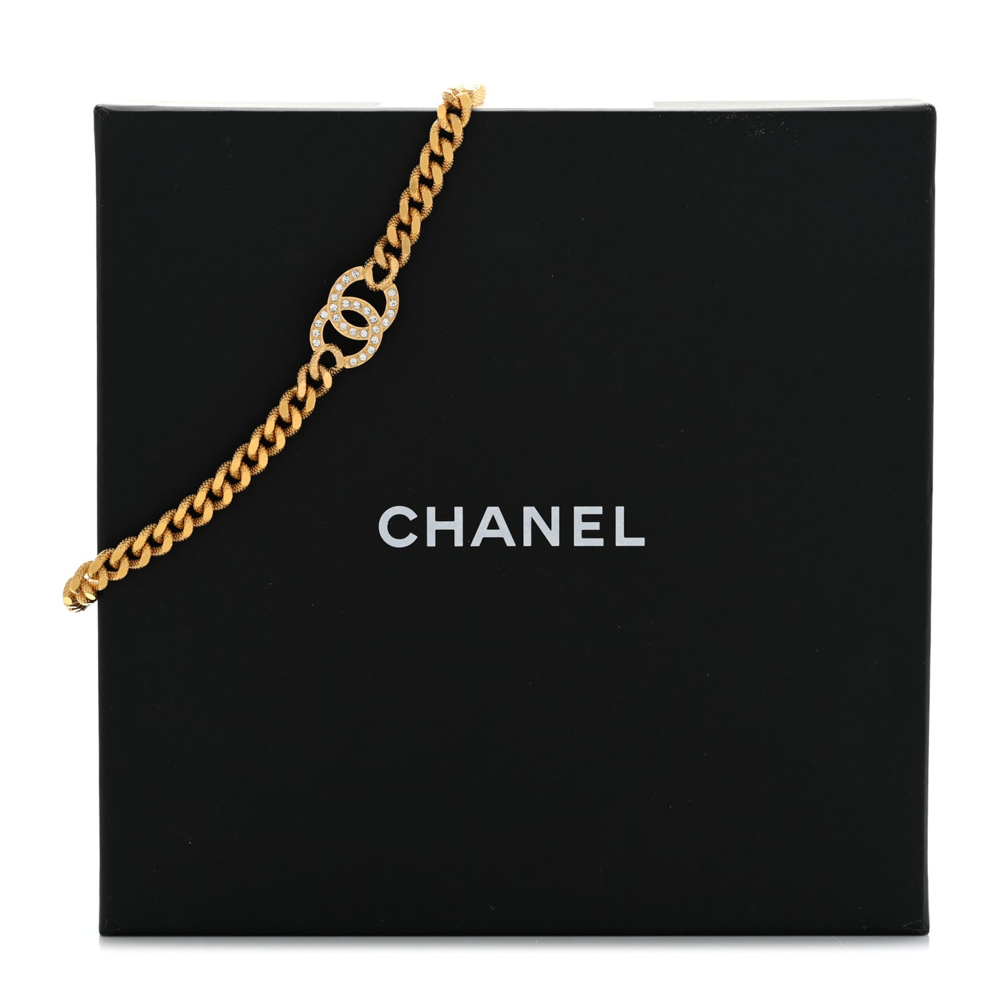 Crystal Chain Link CC Choker Necklace Gold