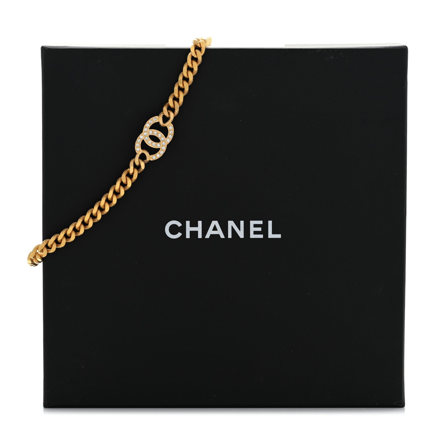 Chanel Crystal Chain Link CC Choker Necklace Gold 7 of 7