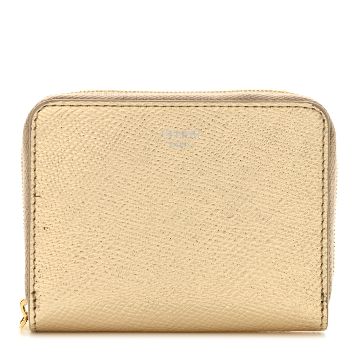 Celine Laminated Grained Calfskin Compact Zipped Wallet Gold 1 of 10