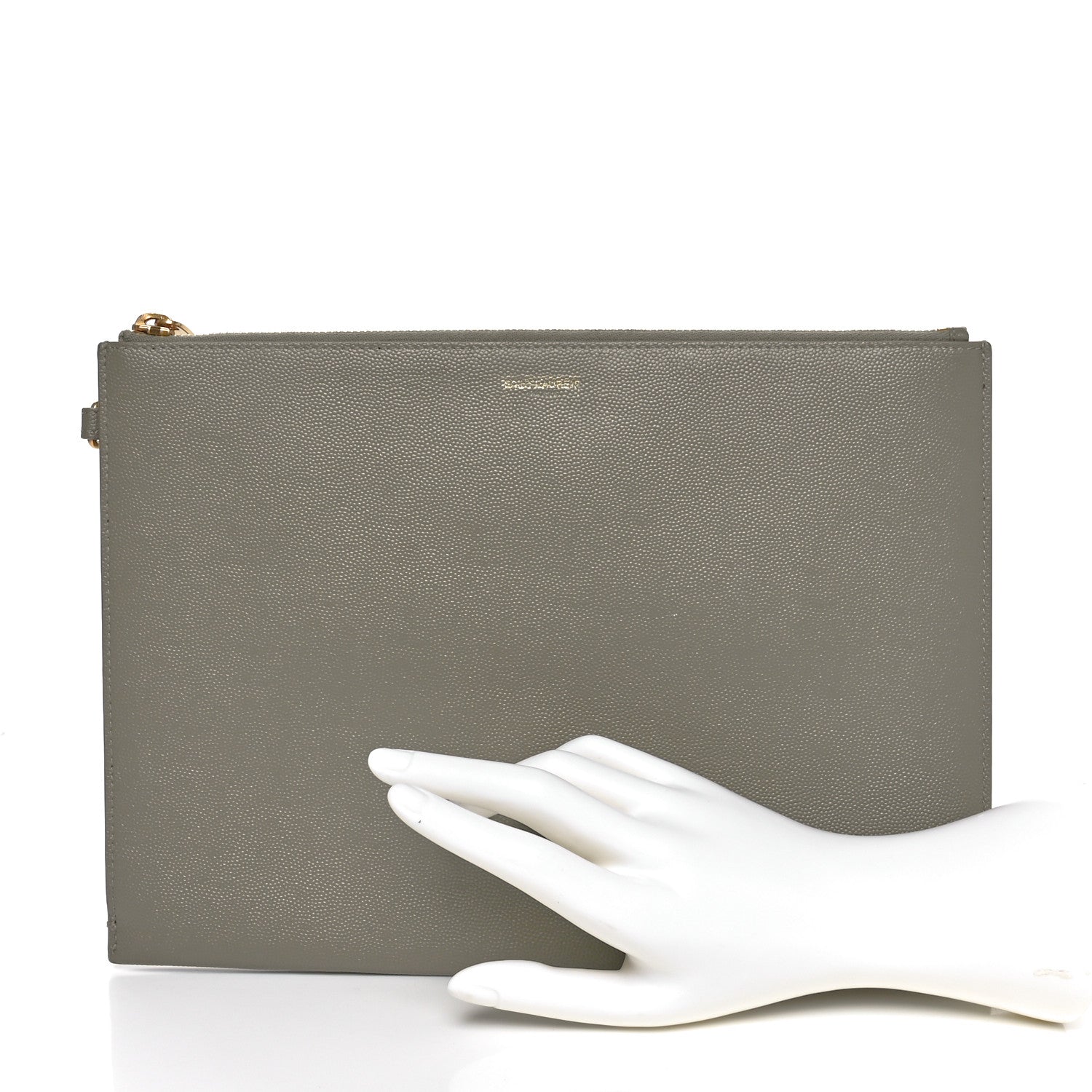 Saint Laurent Grain De Poudre Paris Zipped Tablet Holder Greyish Brown 2 of 9