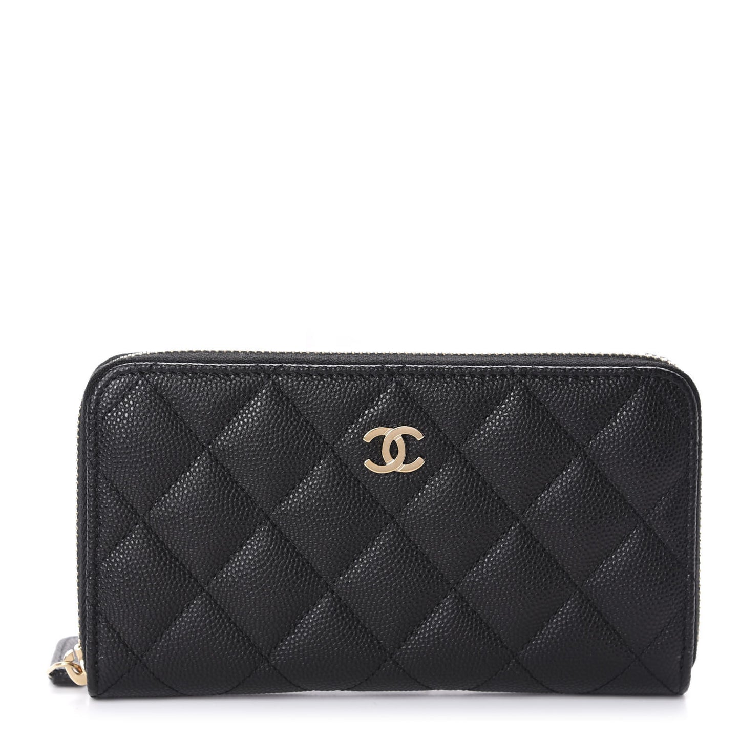 Caviar Quilted Small Zip Around Wallet Black