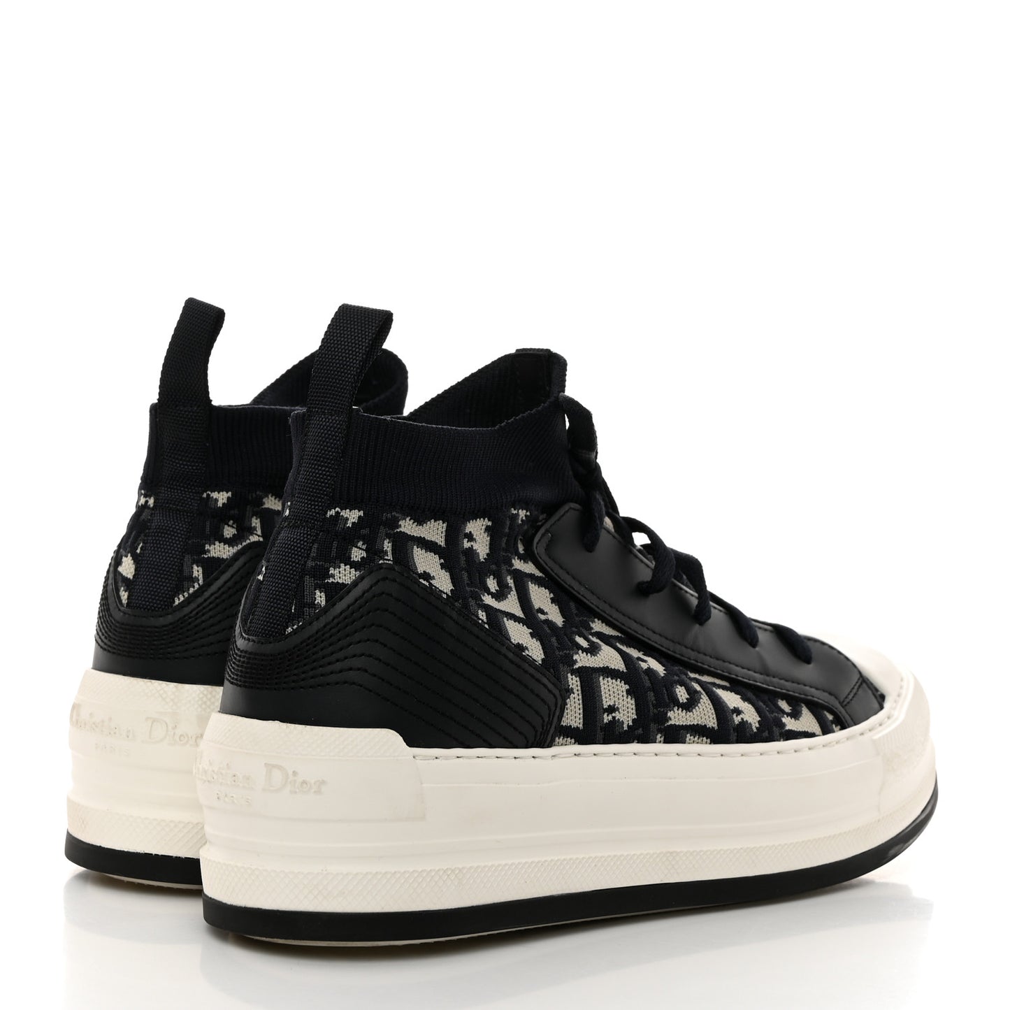Technical Knit Calfskin Oblique Womens Walk'n Dior Mid Top Sneakers 38 Deep Blue
