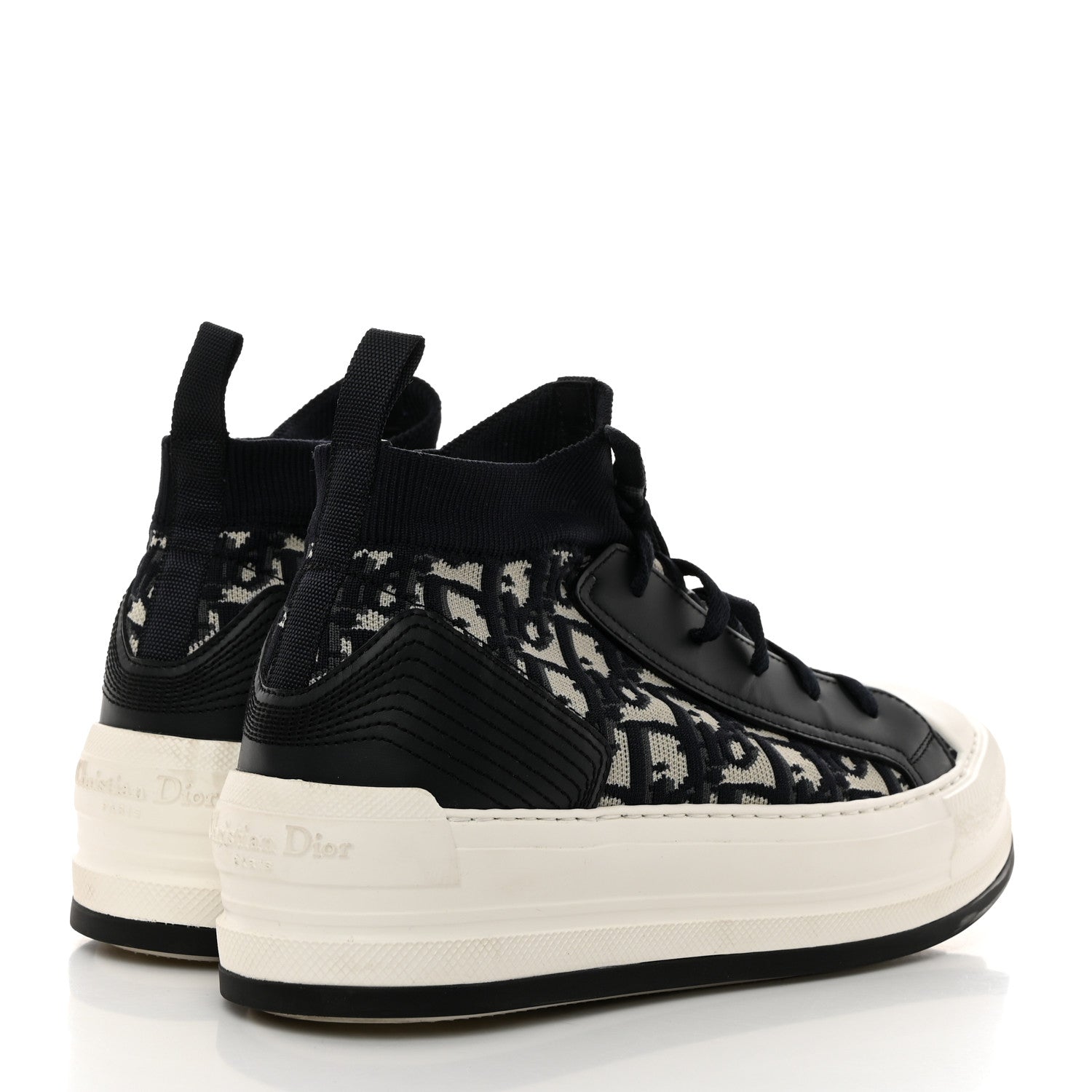 Christian Dior Technical Knit Calfskin Oblique Womens Walk'n Dior Mid Top Sneakers 38 Deep Blue 5 of 10