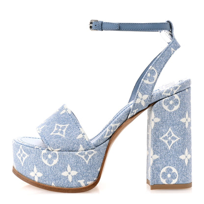 Louis Vuitton Monogram Jacquard Denim Platform Sandals 36 Blue 1 of 12