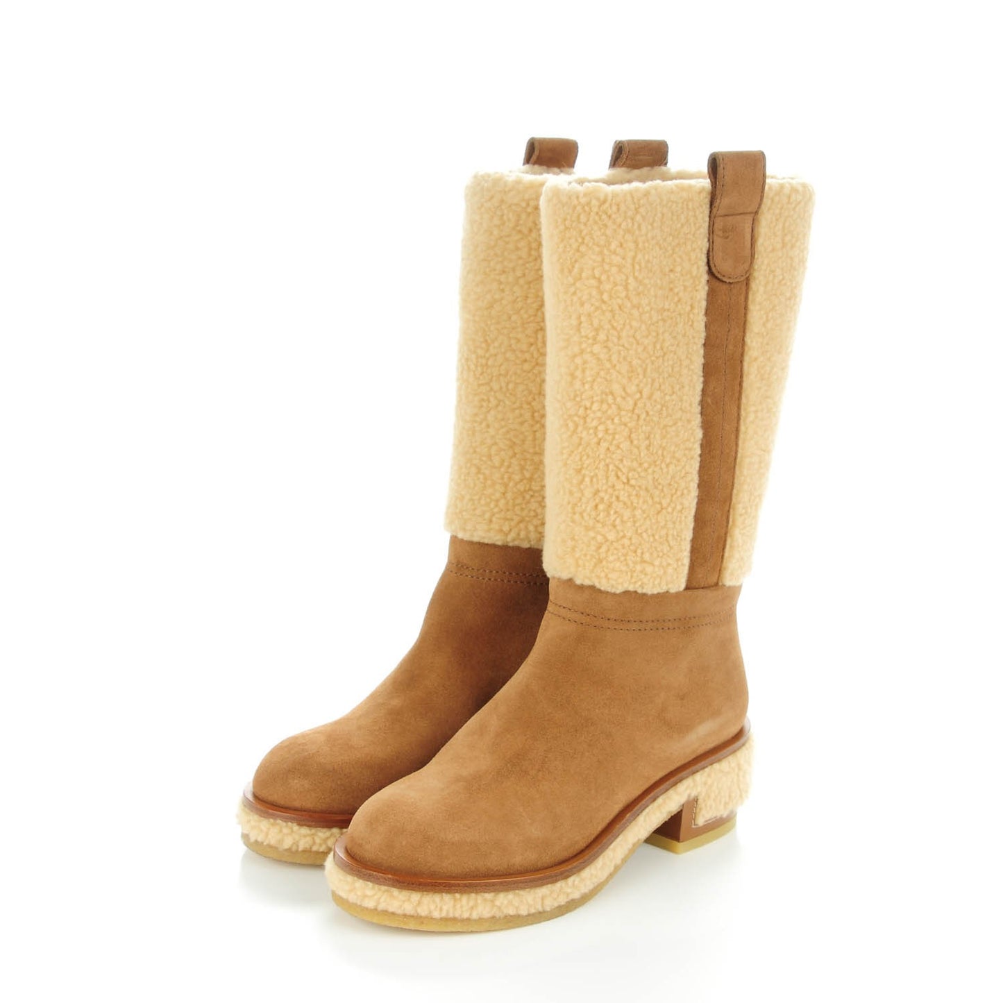 Shearling Suede Calfskin High Boots 35 Brown Beige