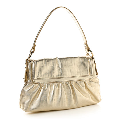Fendi Metallic Calfskin FF Embossed Small Chef Shoulder Bag Gold 3 of 9