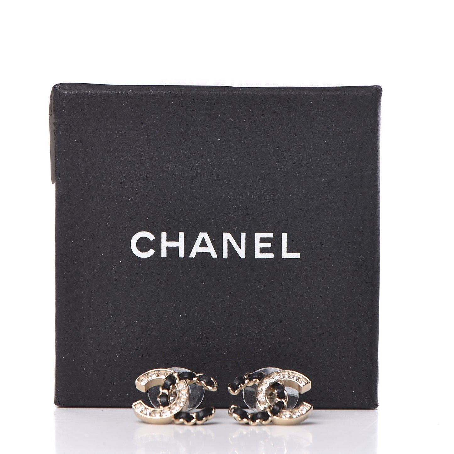 Crystal Baguette Lambskin Chain CC Vintage Allure Stud Earrings Black Gold