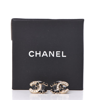 Chanel Crystal Baguette Lambskin Chain CC Vintage Allure Stud Earrings Black Gold 5 of 5