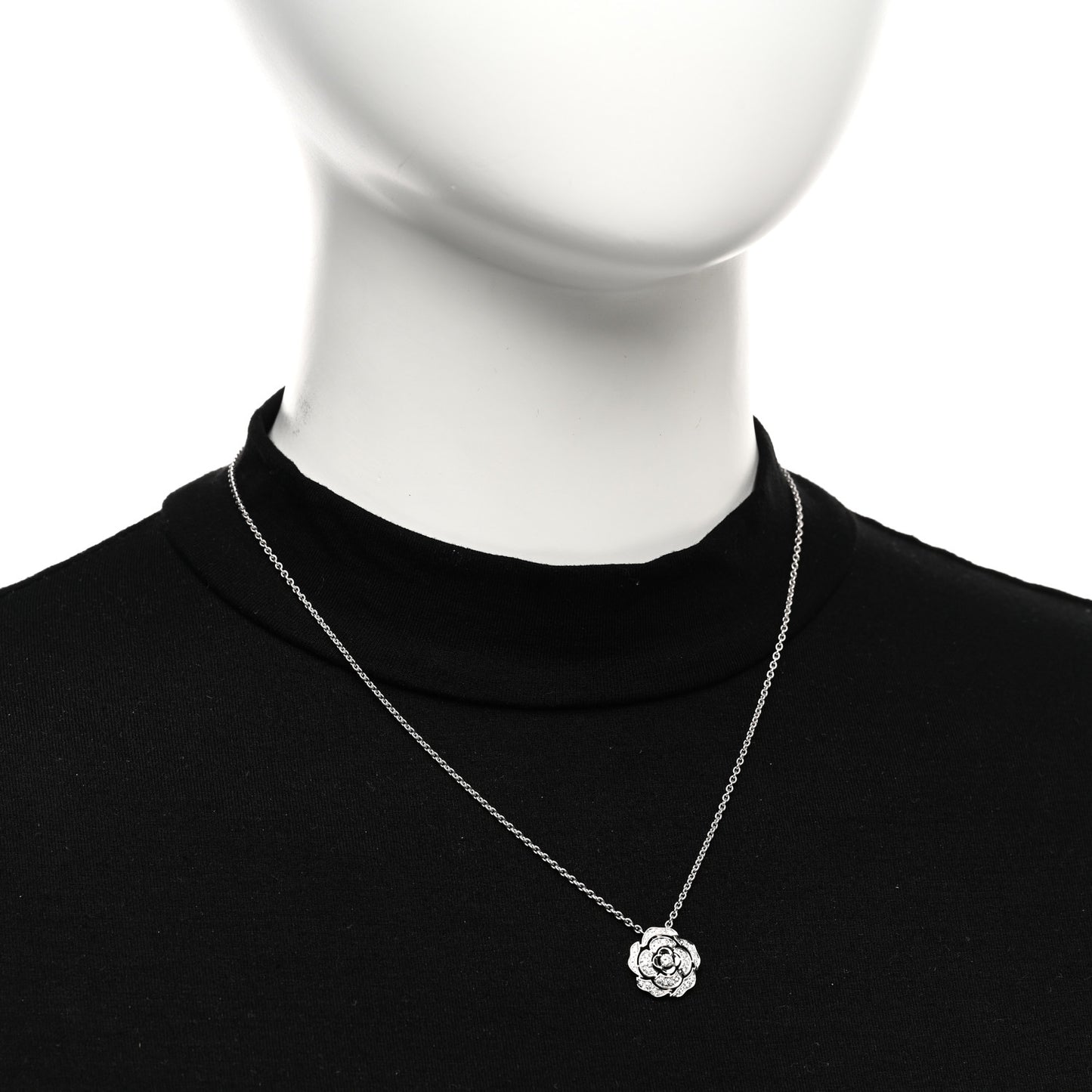 18K White Gold Diamond Bouton de Camelia Pendant Necklace