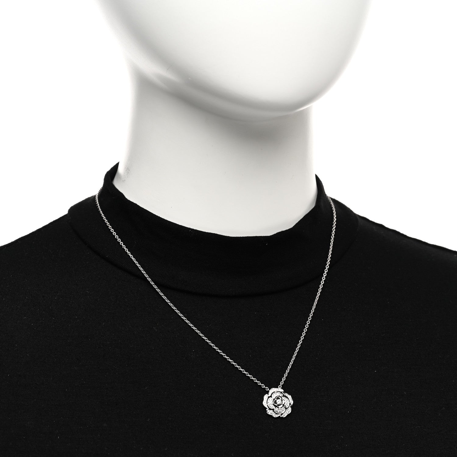 Chanel 18K White Gold Diamond Bouton de Camelia Pendant Necklace 2 of 5