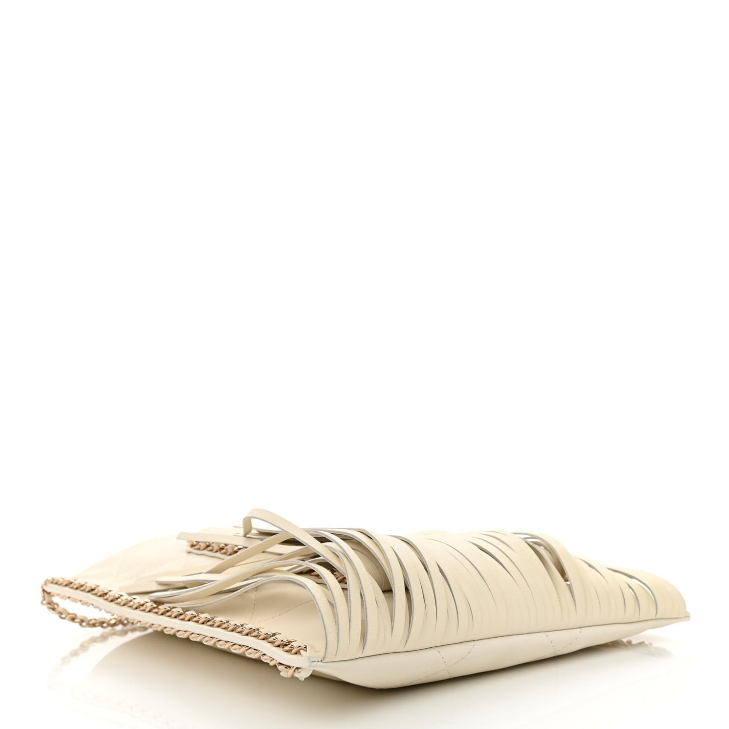 Calfskin Quilted Fringe Small Shopping Bag White