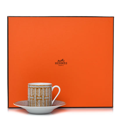 Hermes Porcelain Mosaique Au 24 Gold Coffee Cup and Saucer 12 of 12