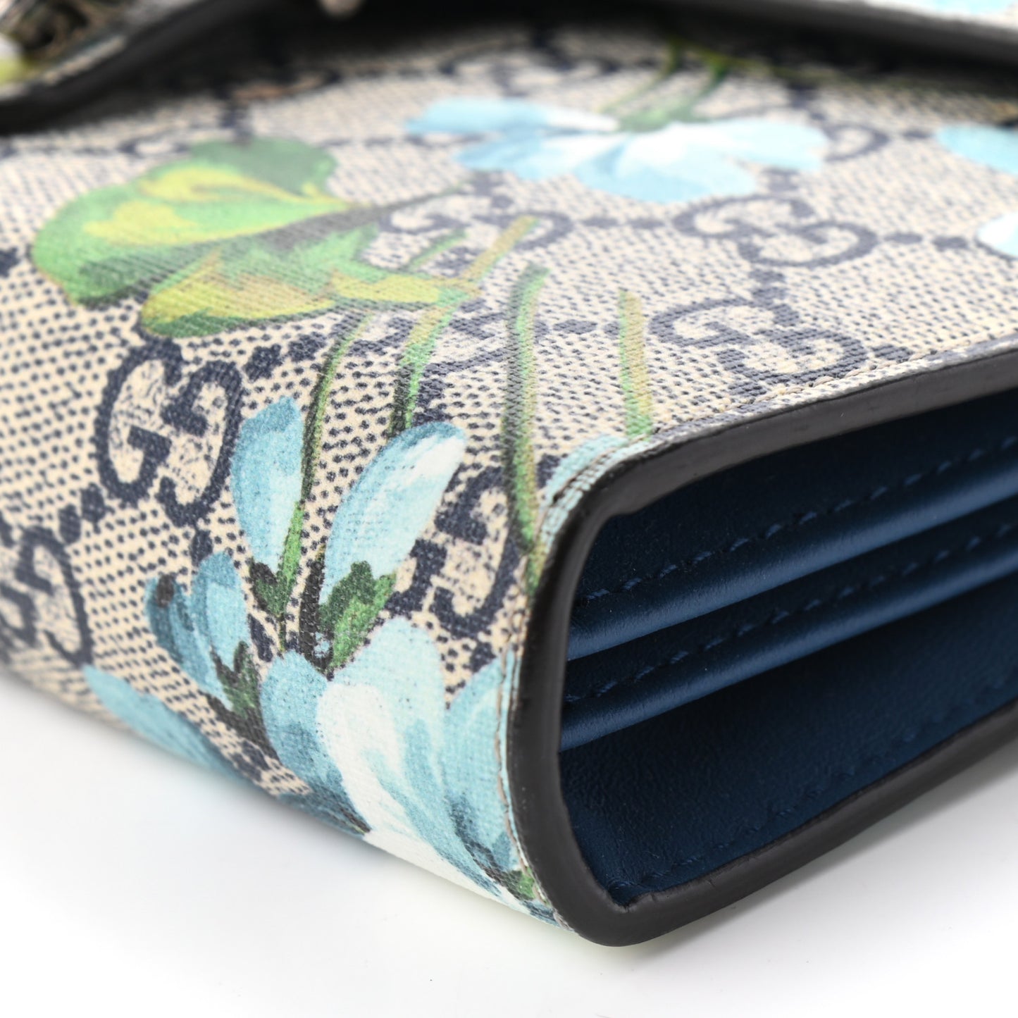GG Supreme Monogram Blooms Mini Dionysus Chain Wallet Beige Blue Navy Vintage Blue