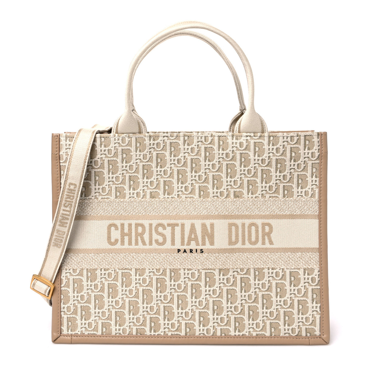 Christian Dior Oblique Calfskin Medium Book Tote With Strap Gold Multicolor Natural 1 of 9