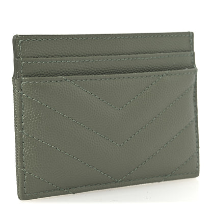 Saint Laurent Grain De Poudre Matelasse Chevron Monogram Credit Card Case Light Sage 3 of 9