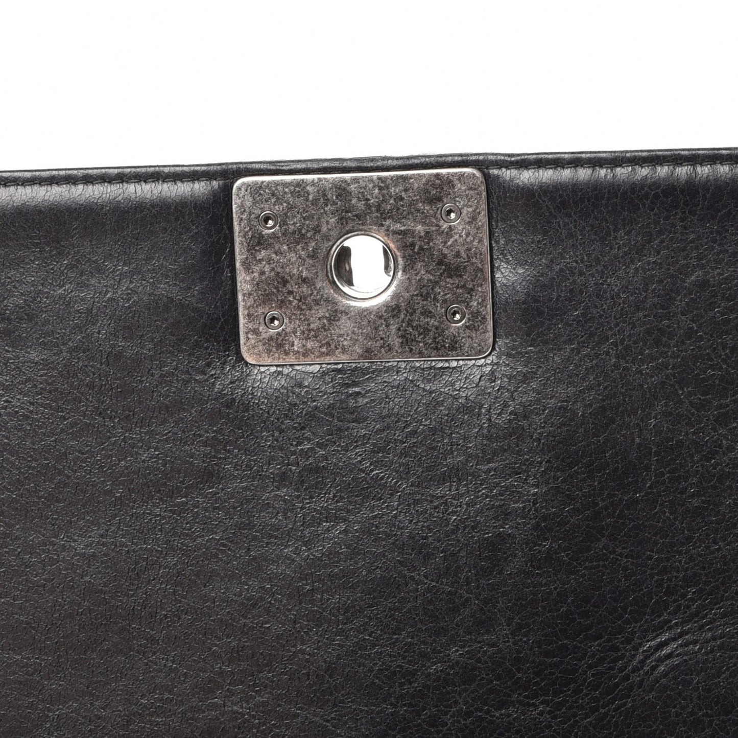 Calfskin Embossed Stitch Large Boy Flap Black