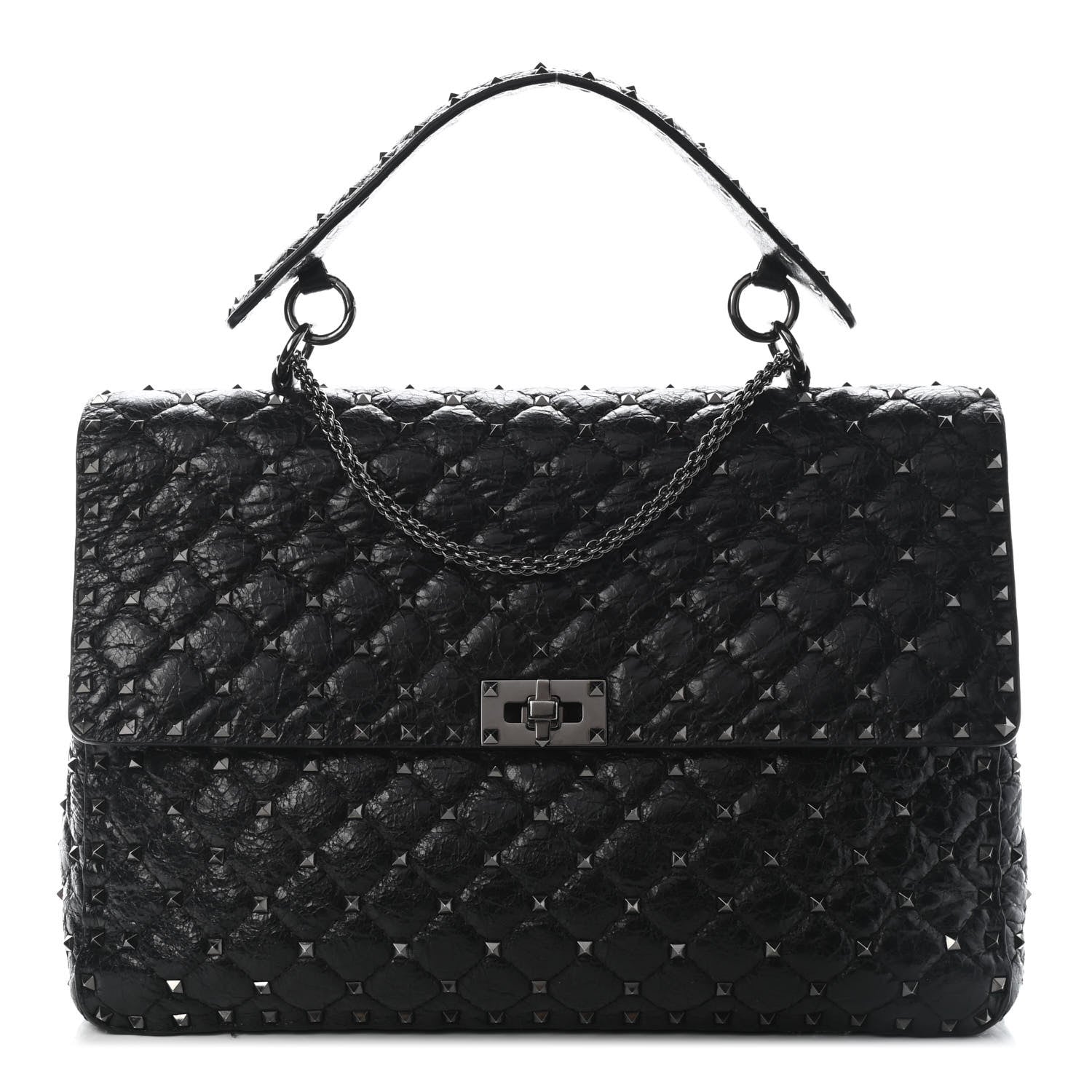 Valentino Garavani Craquele Nappa Large Rockstud Spike Shoulder Bag Black 1 of 8