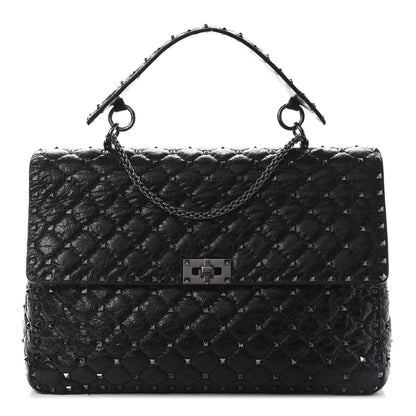 Valentino Garavani Craquele Nappa Large Rockstud Spike Shoulder Bag Black 1 of 8