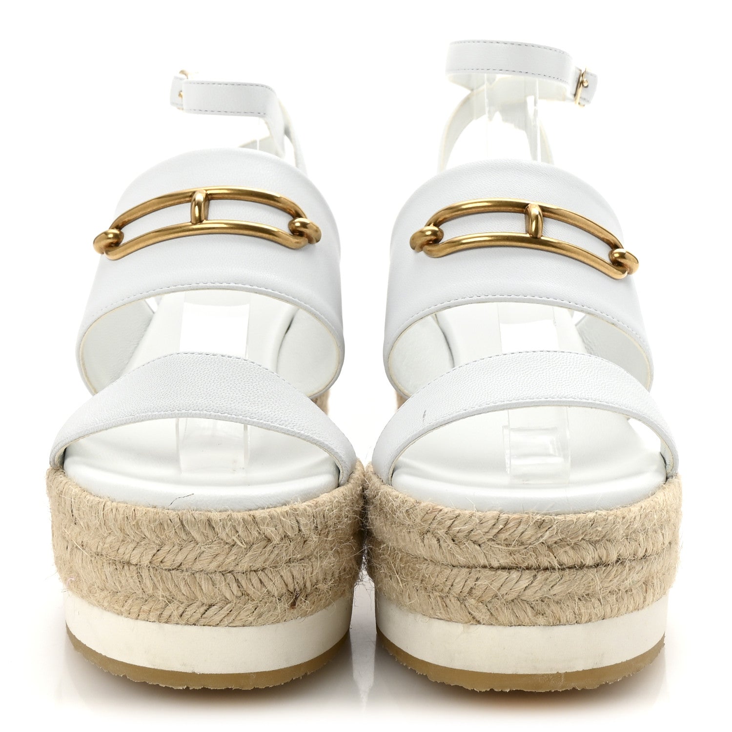 Hermes Goatskin Elise Espadrille Wedge Sandals 36 White 3 of 10