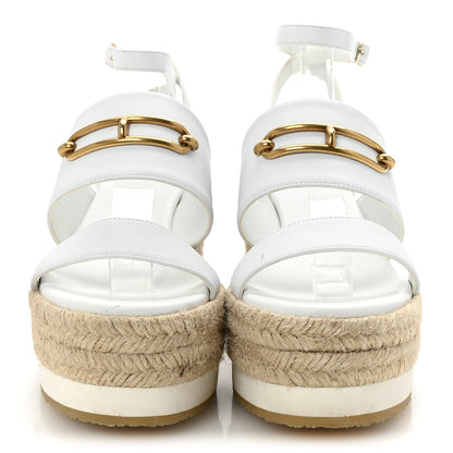 Hermes Goatskin Elise Espadrille Wedge Sandals 36 White 3 of 10