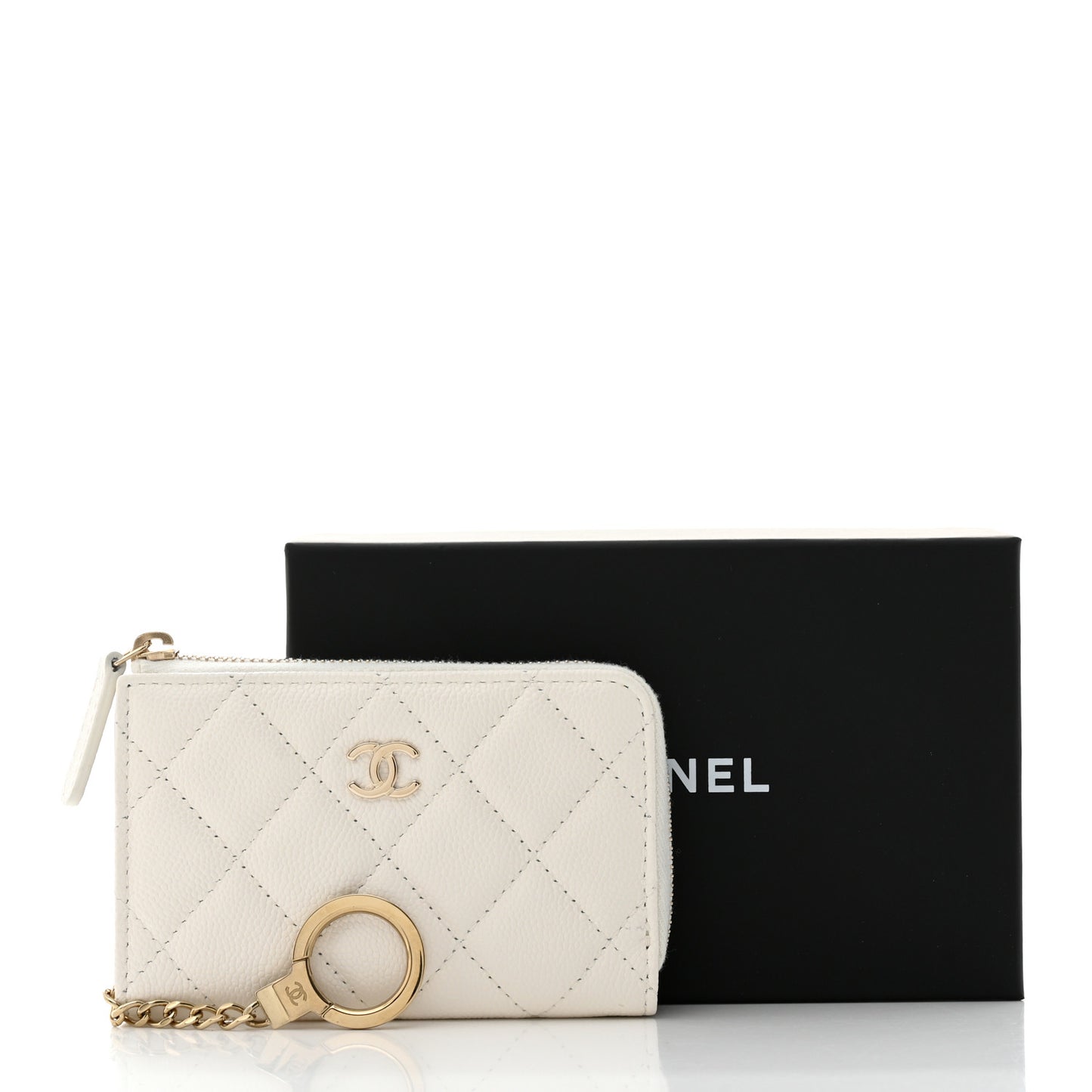 Caviar Quilted Zipped Key Holder Case White