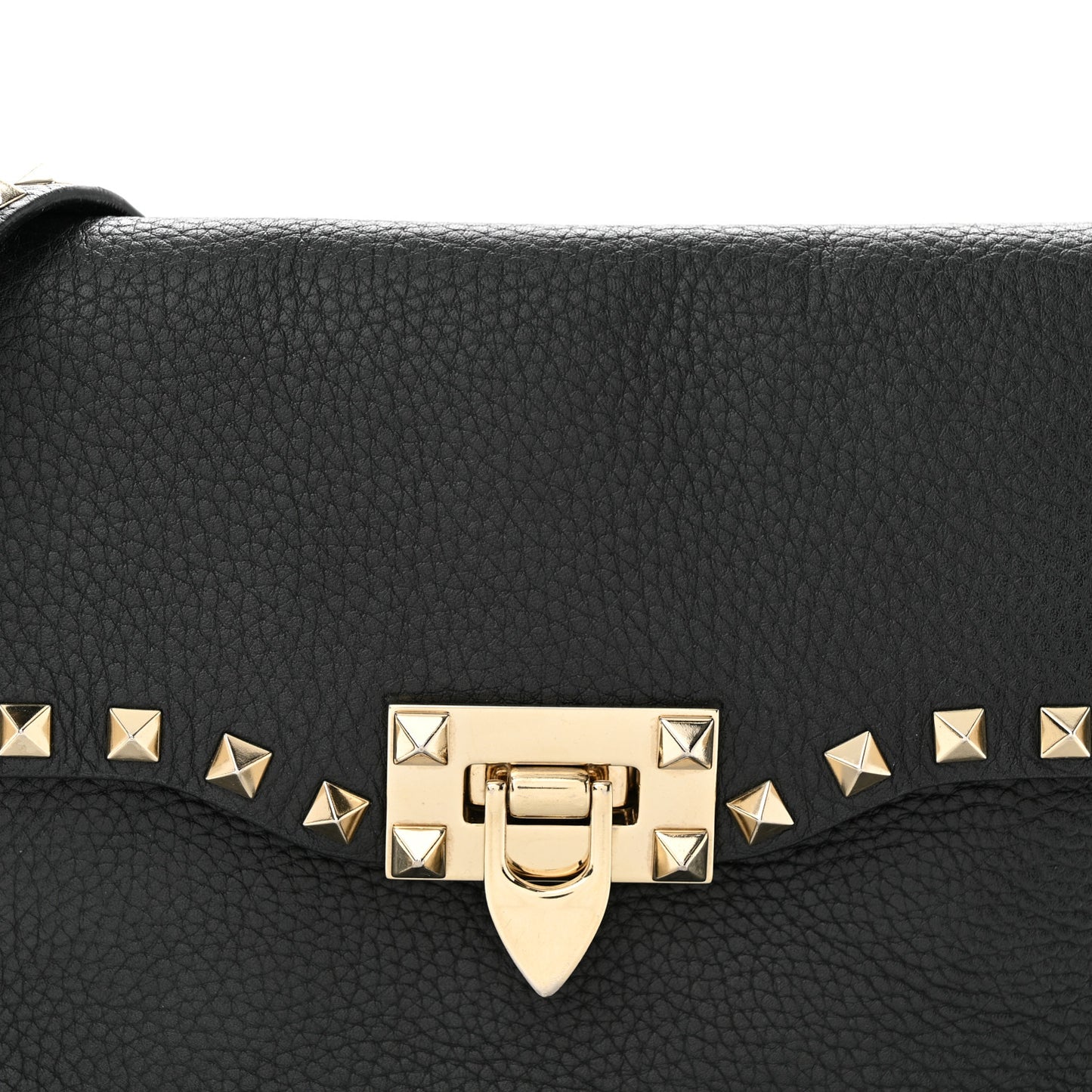 VALENTINO GARAVANI Pebbled Calfskin Medium Rockstud Flip Lock Crossbody Bag Black
