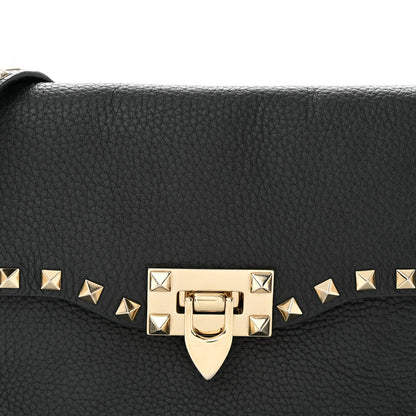 Valentino Garavani VALENTINO GARAVANI Pebbled Calfskin Medium Rockstud Flip Lock Crossbody Bag Black 7 of 10