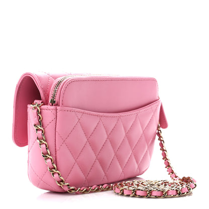 Chanel Lambskin Quilted Flap Phone Holder With Chain Pink 3 of 15