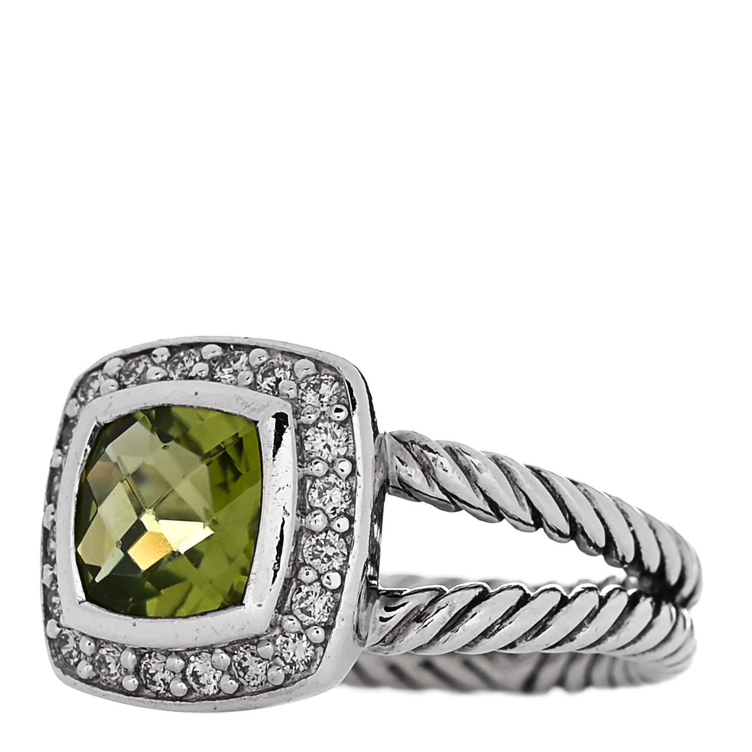 David Yurman Sterling Silver Diamond Peridot 7mm Petite Albion Ring 49 5 3 of 6