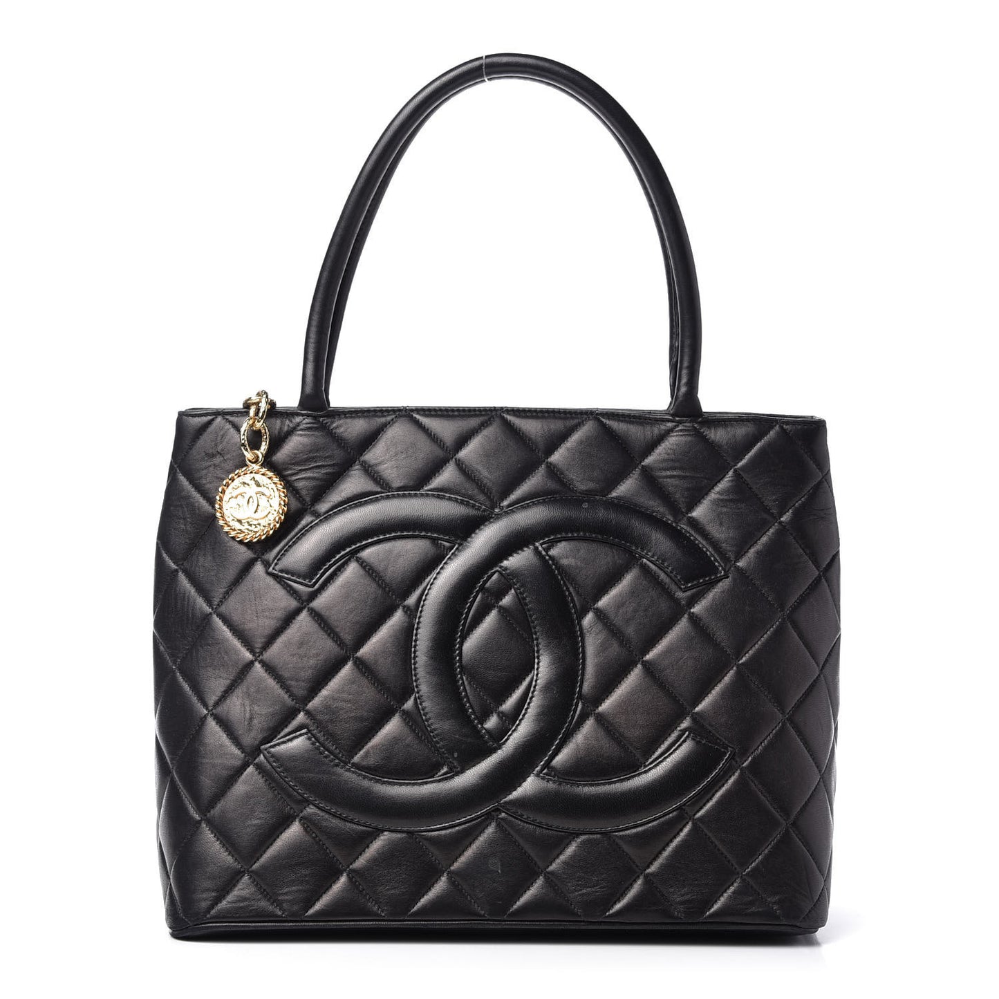 Lambskin Quilted Medallion Tote Black