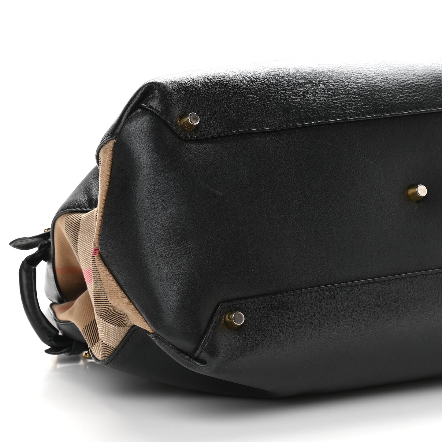 Grainy Calfskin House Check Medium Banner Tote Black
