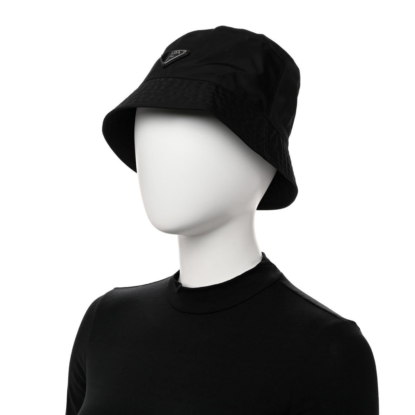 Re-Nylon Saffiano Metal Triangle Logo Mens Bucket Hat L Black