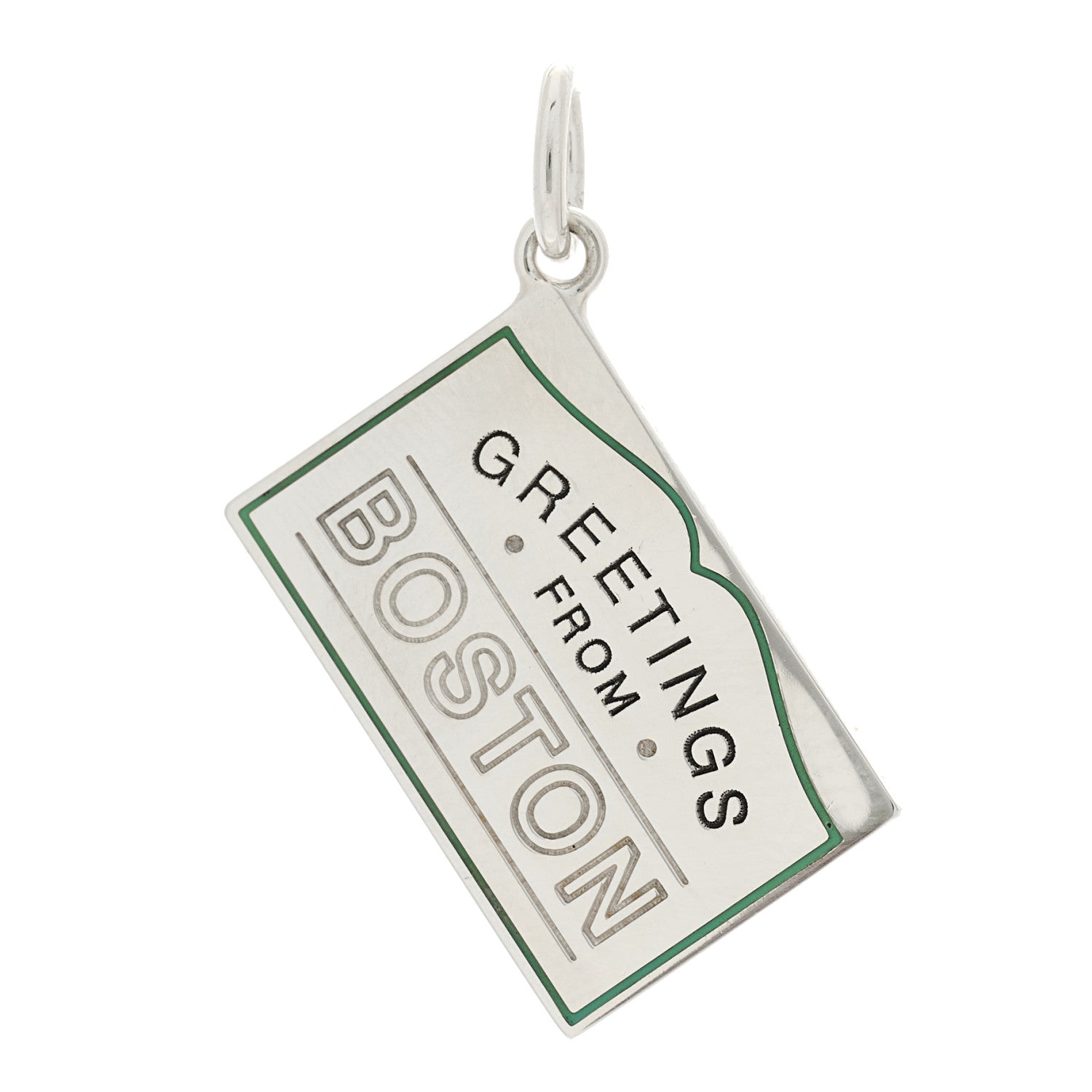 Tiffany Sterling Silver Enamel Boston Postcard Charm Blue 1 of 4