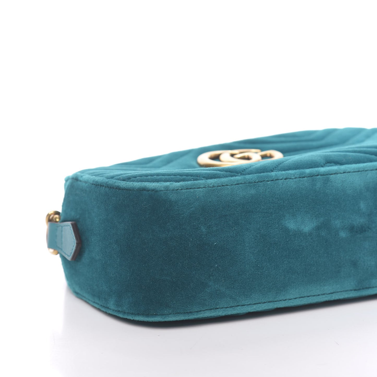 Velvet Matelasse Small GG Marmont Chain Shoulder Bag Pavone Cyan