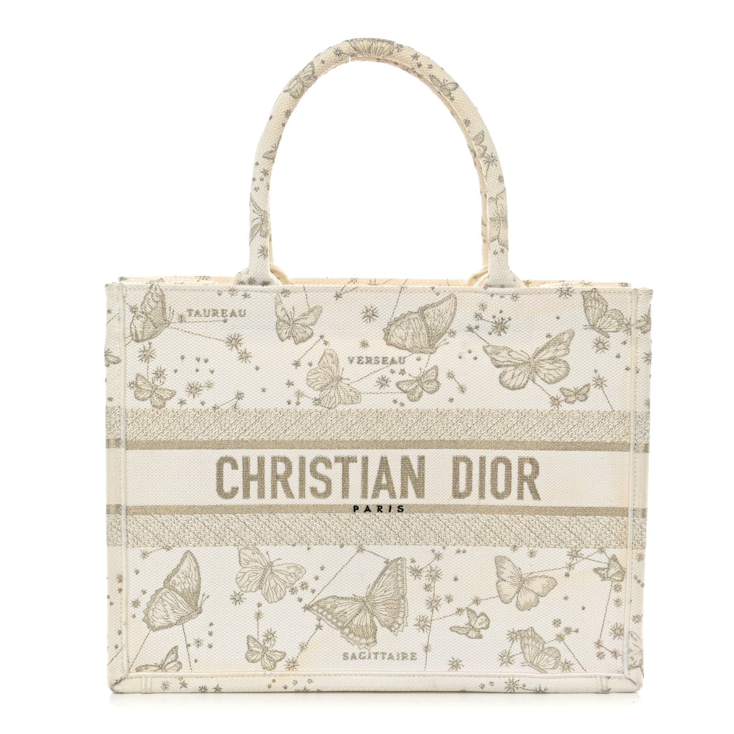 Christian Dior Canvas Embroidered Medium Butterfly Zodiac Book Tote Gold 1 of 13