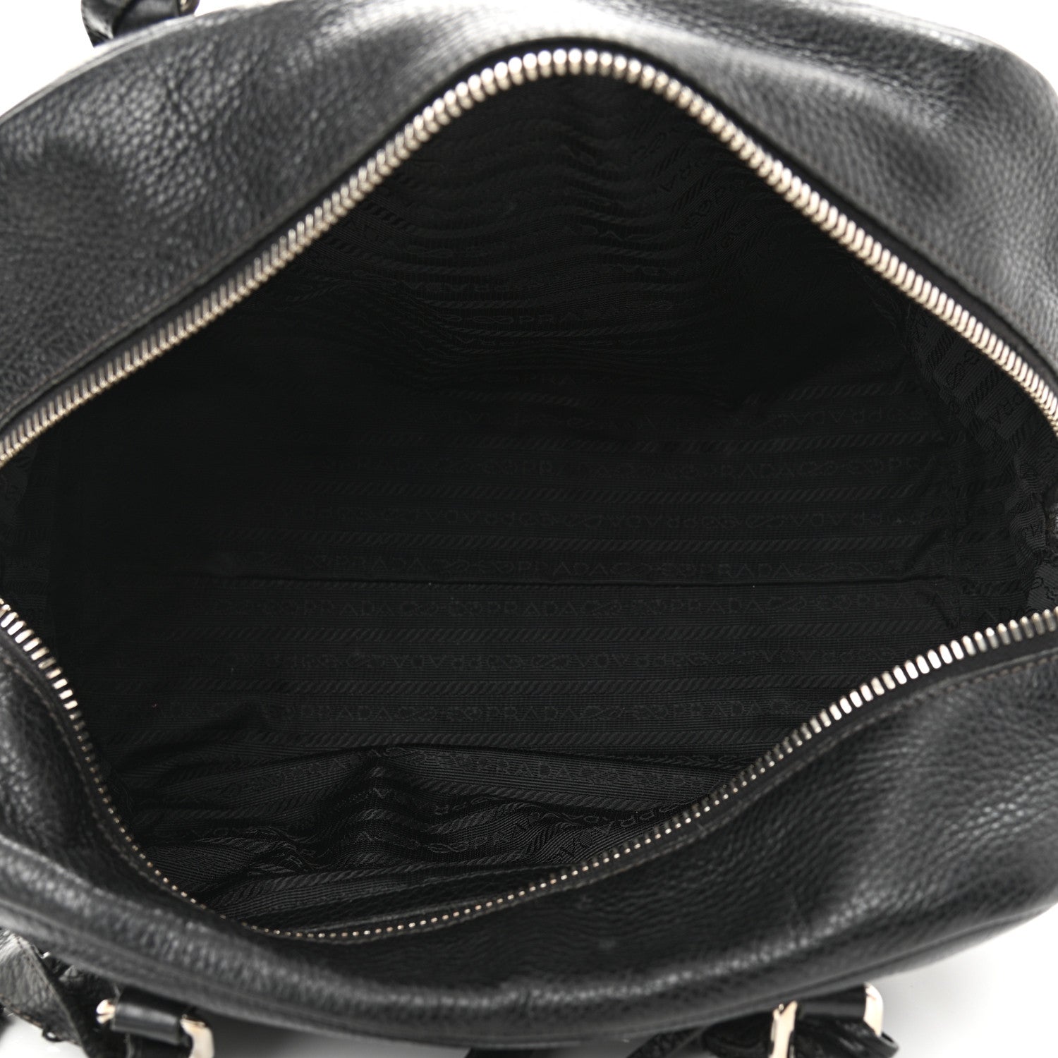 Prada Vitello Daino Print Logo Bowler Black 4 of 15