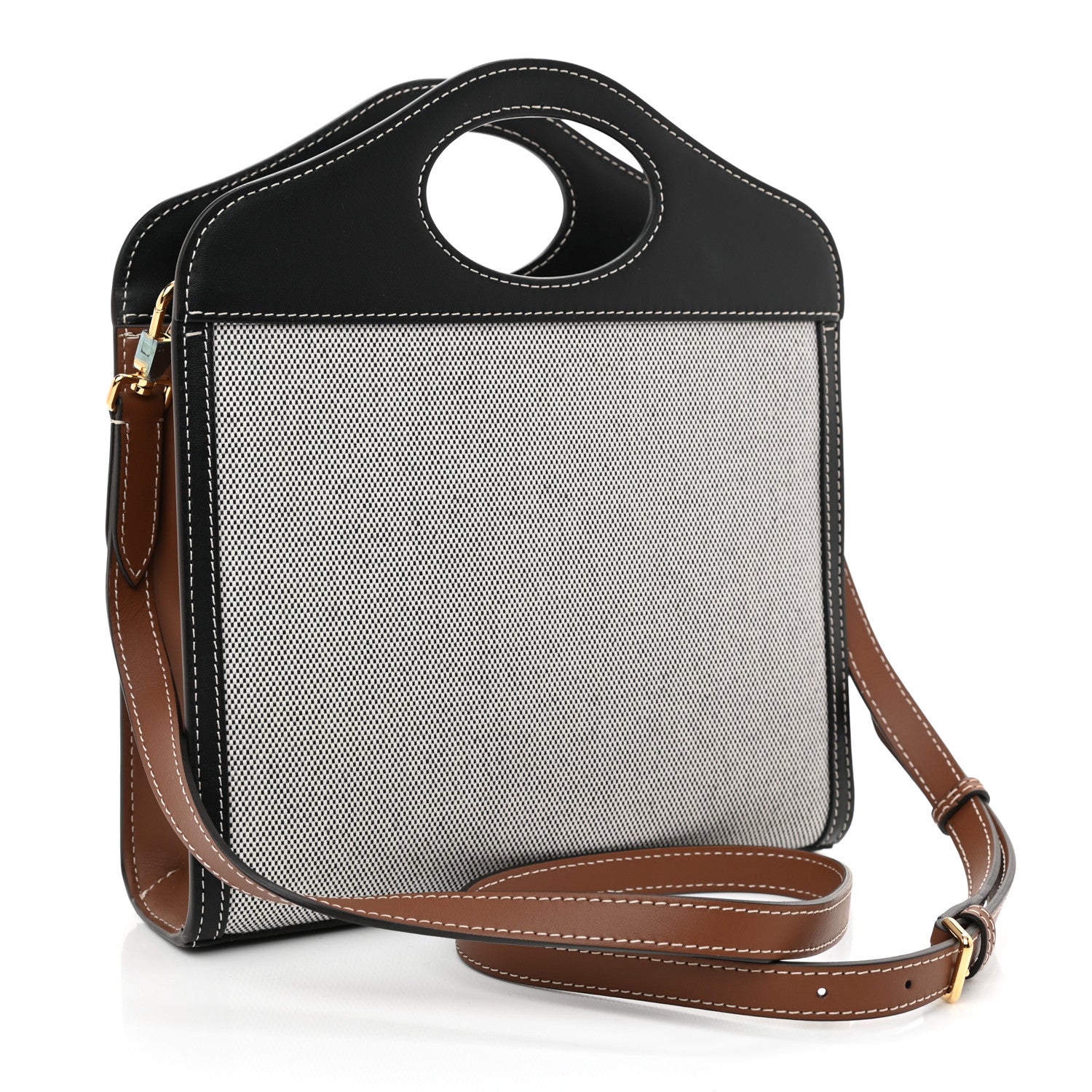 Burberry Smooth Calfskin Canvas Two Tone Mini Pocket Bag Black Tan 3 of 9