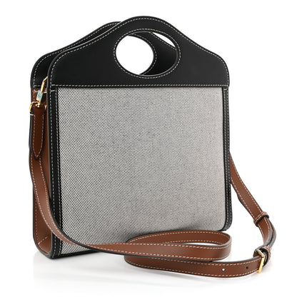 Burberry Smooth Calfskin Canvas Two Tone Mini Pocket Bag Black Tan 3 of 9