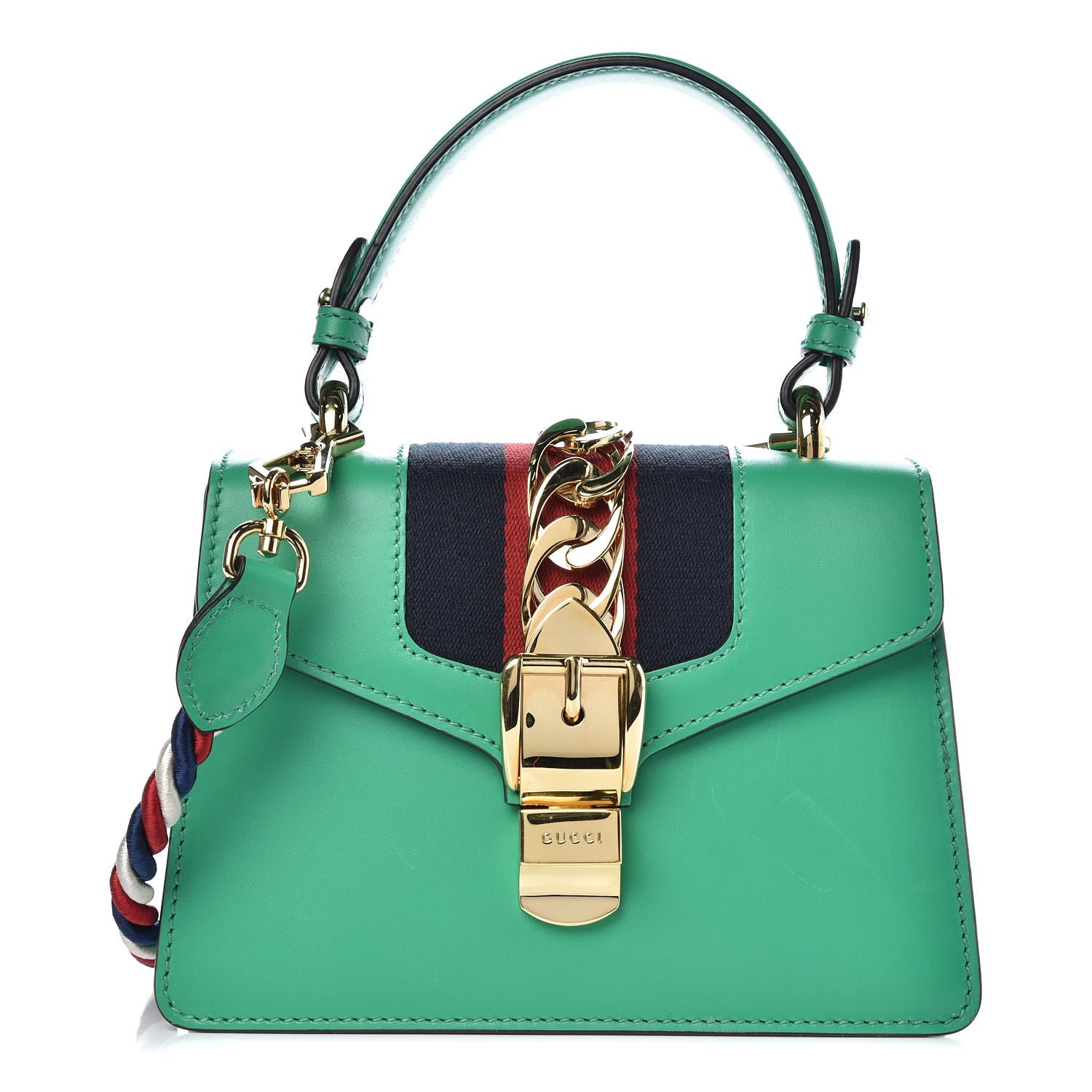 Gucci Vitello Fontanella Web Mini Sylvie Top Handle Bag Synthetic Green Garden 1 of 10