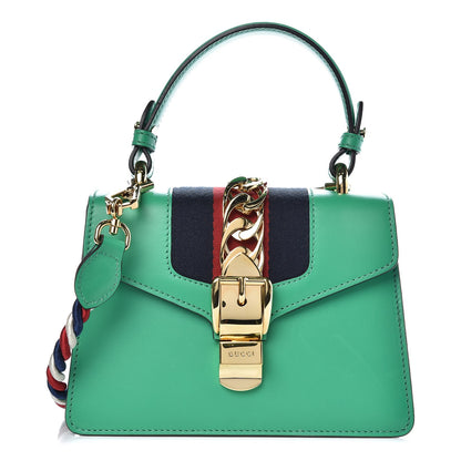 Gucci Vitello Fontanella Web Mini Sylvie Top Handle Bag Synthetic Green Garden 1 of 10