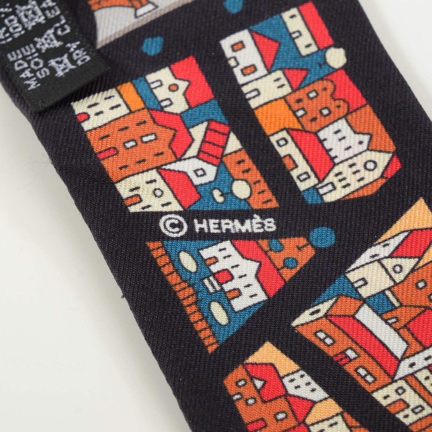 Hermes Silk Rive Droite Rive Gauche Twilly Noir Brique Bleu 3 of 5