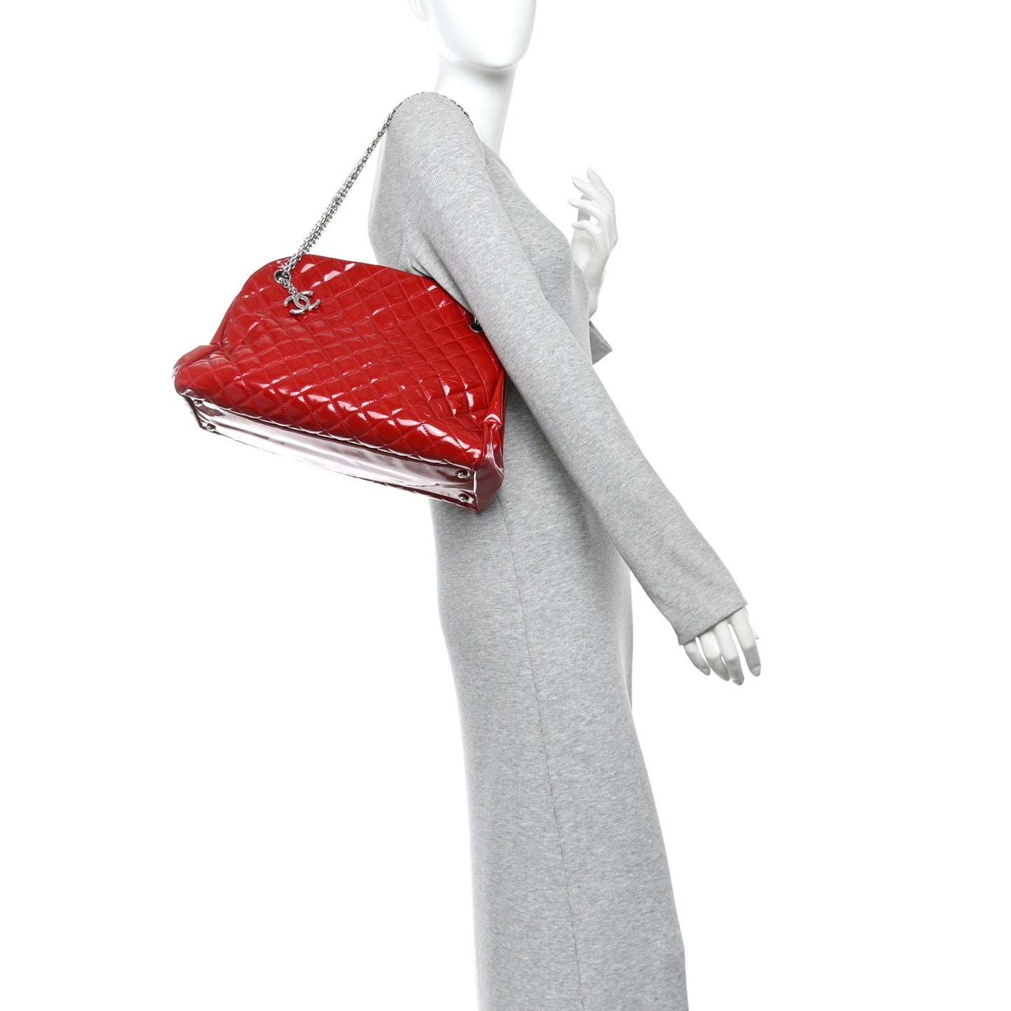 Patent Quilted Large Just Mademoiselle Bowling Bag Red