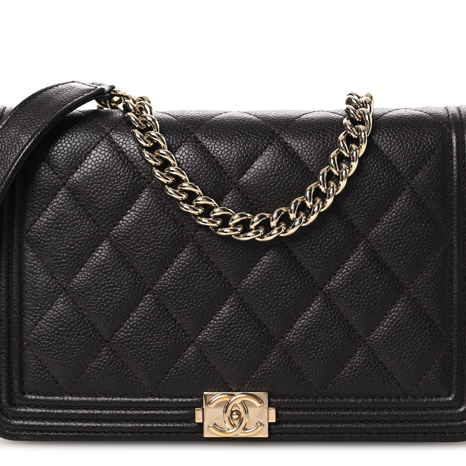 Chanel Caviar Quilted Boy Wallet On Chain WOC Dark Brown 9 of 13