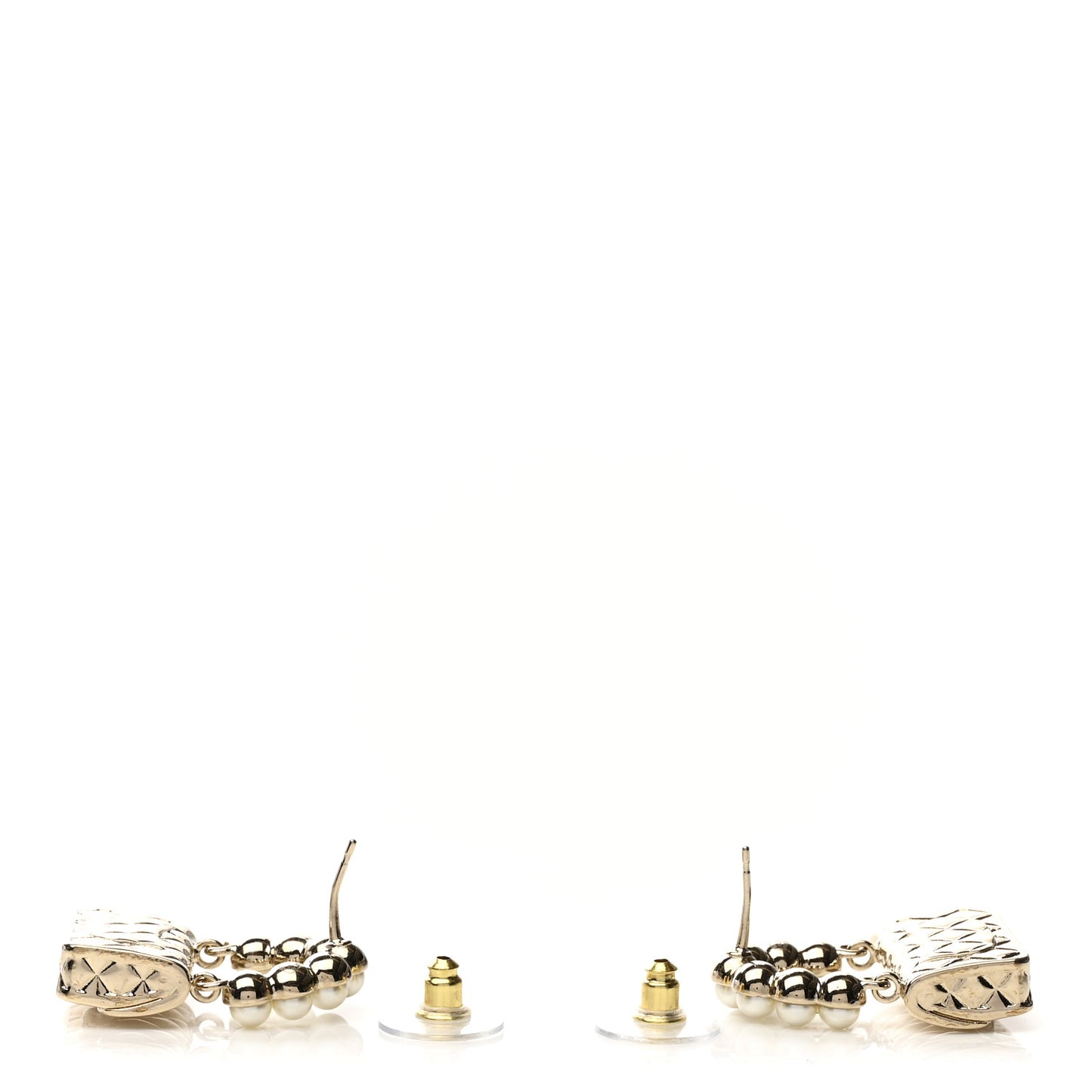 Pearl Quilted CC Flap Bag Earrings Gold