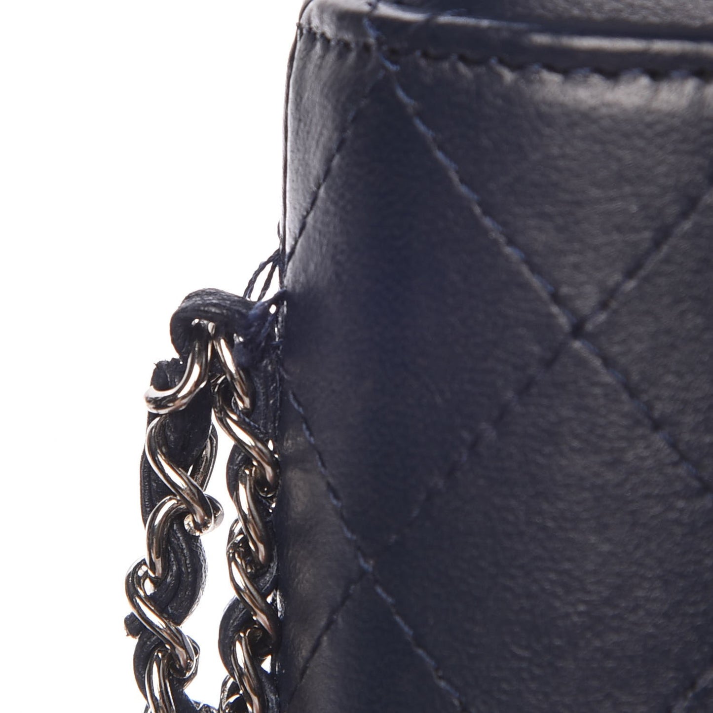 Lambskin Quilted Chain Around Phone Holder Navy