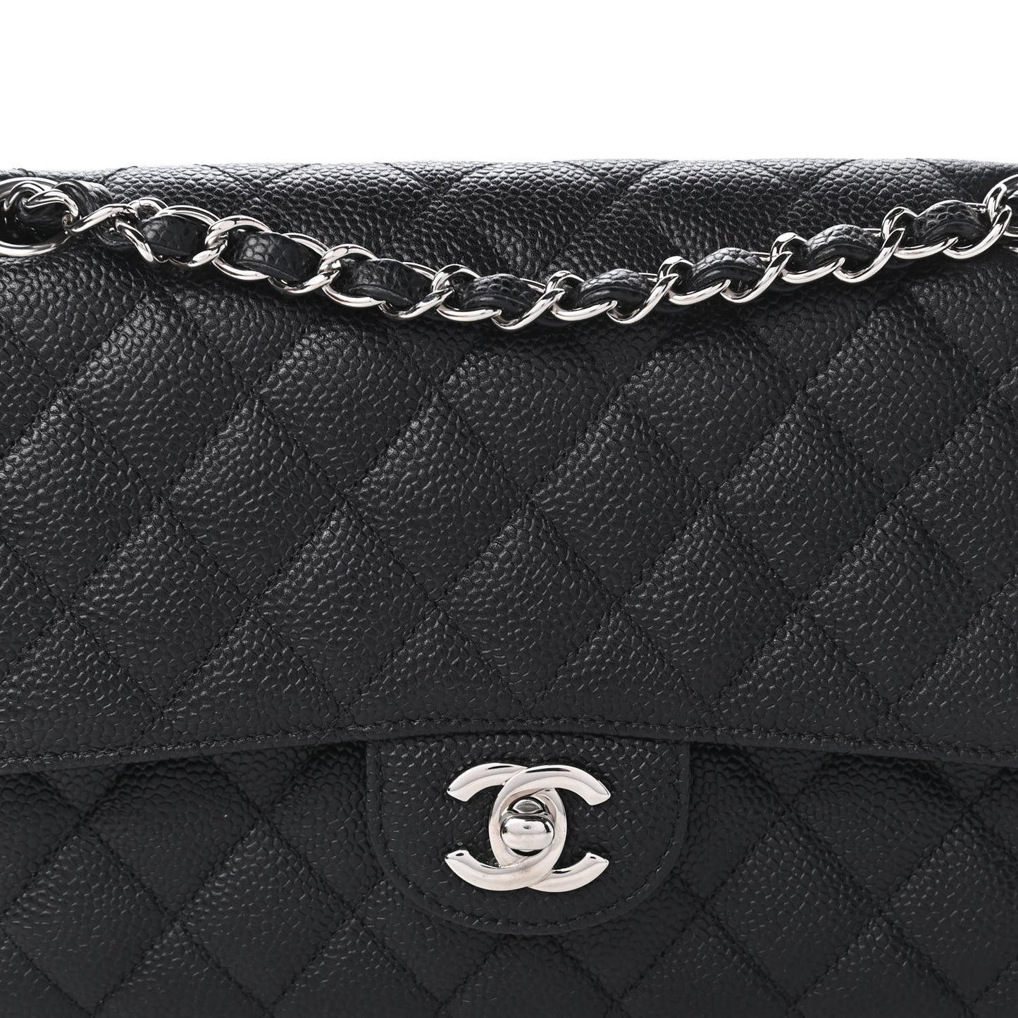 Caviar Quilted Medium Double Flap Black